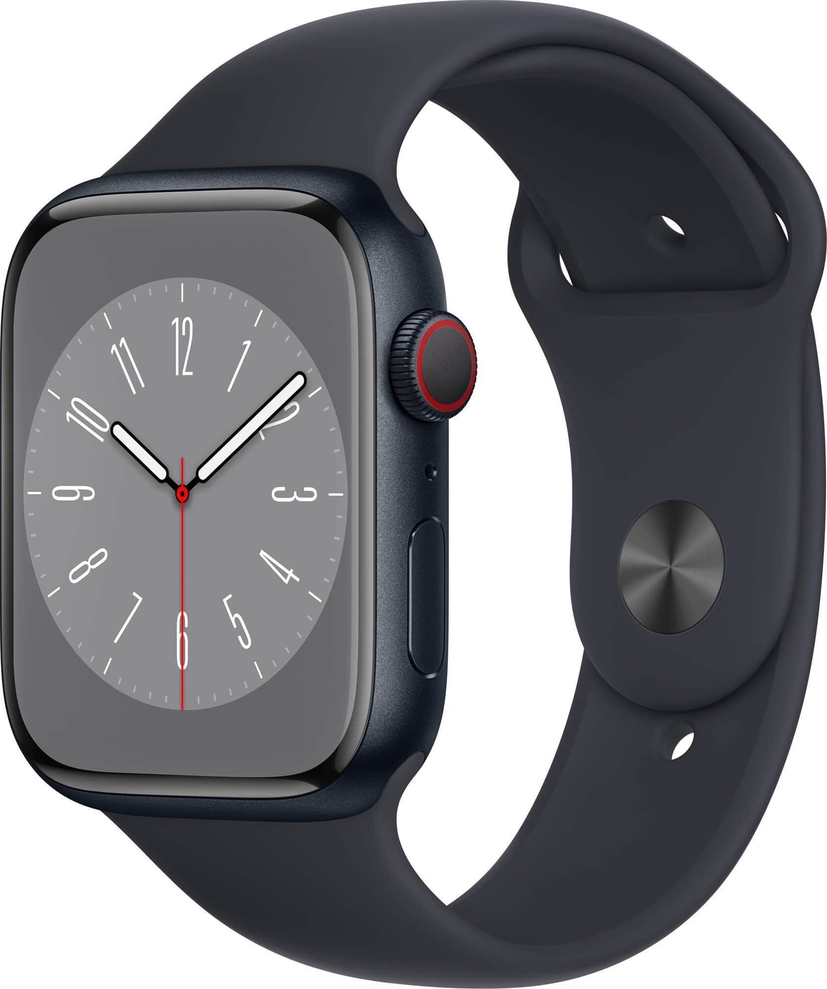 Apple Watch Series 8 45mm Cellular Temně inkoustový hliník s temně inkoustovým sportovním řemínkem