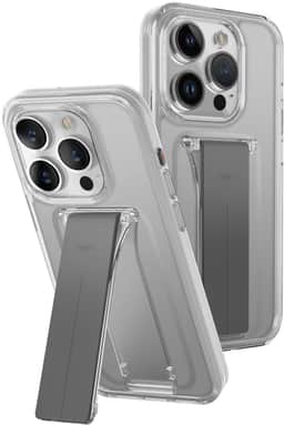 UNIQ Heldro Mount+ ochranný kryt na iPhone 15 Pro se stojánkem, Lucent (Clear)