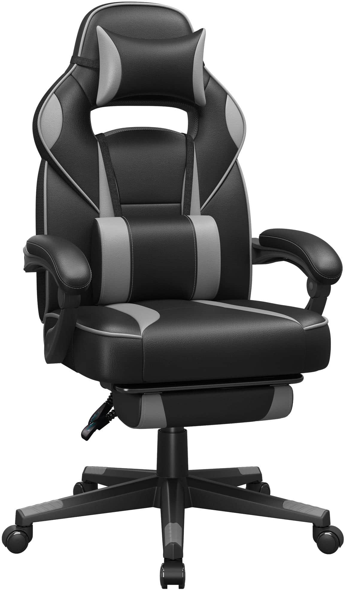 SONGMICS Herní židle nastavitelná, ergonomická, opěrka beder a hlavy, černá, šedá